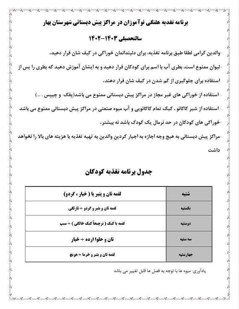 کلاس های پیش دبستانی در قالب مازاد دولتی در بهار ایجاد شده است/برنامه تغذیه مدارس اجباری نیست